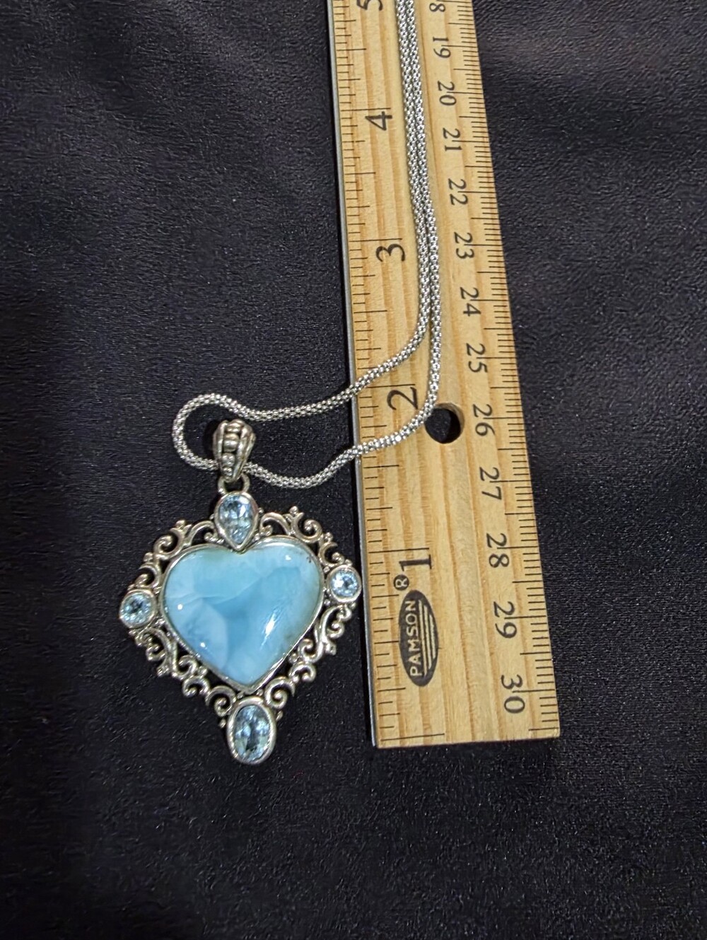 JTV Larimar & Blue Topaz Heart Pendant Necklace 18" Popcorn Chain #VMH045 - Picture 3 of 16